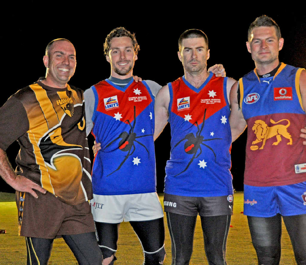 QUALITY QUARTET: Warwick Redbacks centurions Jason Wright, Brendan Iles, Nick Donges and Kurt Millard boast a wealth of experience heading into today’s AFL Darling Downs Grand Final. QUALITY QUARTET: Warwick Redbacks centurions Jason Wright, Brendan Iles, Nick Donges and Kurt Millard boast a wealth of experience heading into today’s AFL Darling Downs Grand Final.